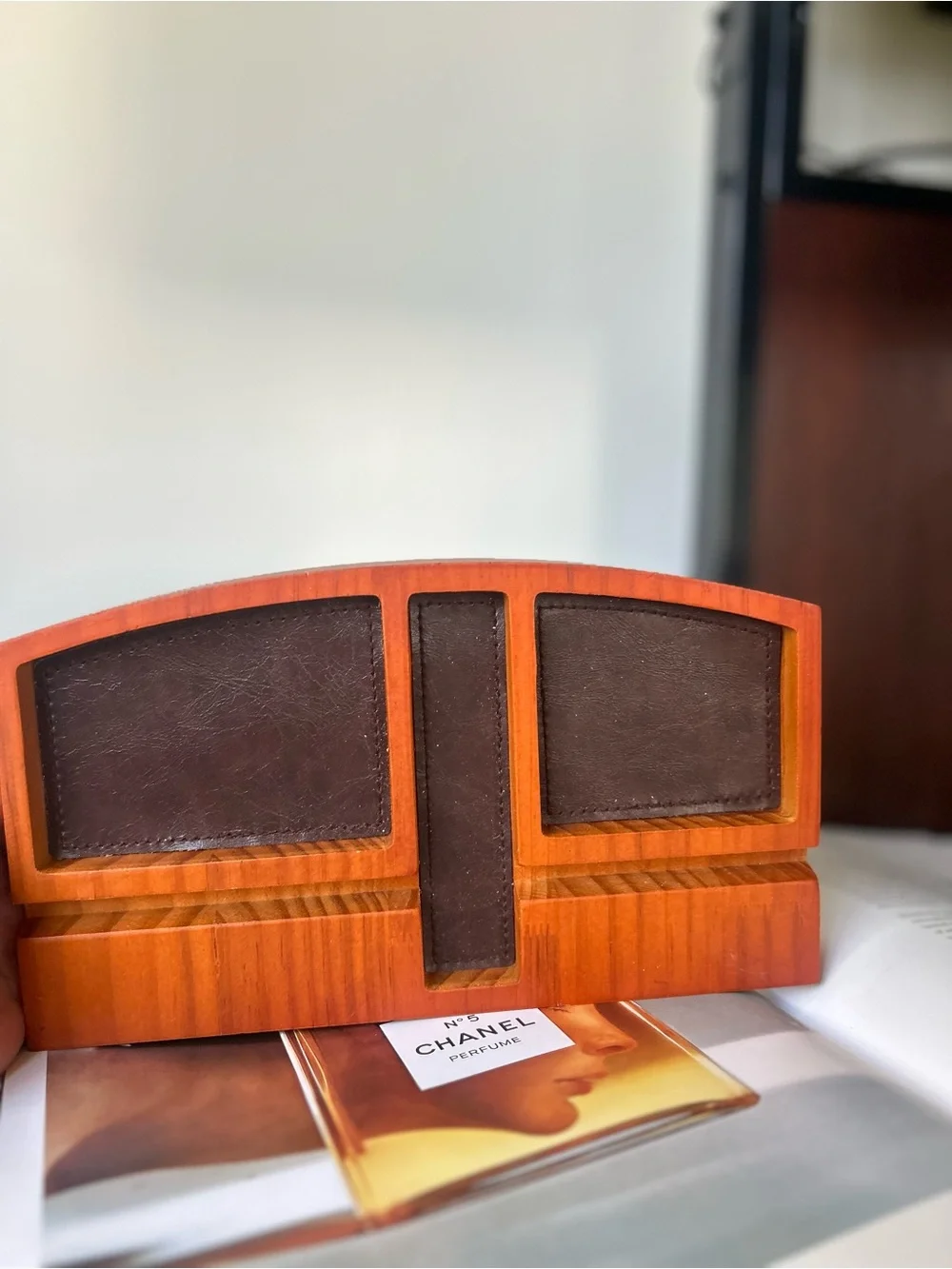 Wooden leather Desk Organizer Tray - Brown new